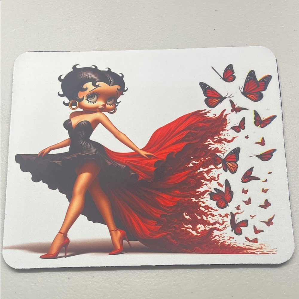 Stylish Mouse Pad with Cartoon Character  Betty Boop and Butterflies